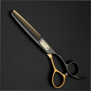 Ensemble de 2 ciseaux de coiffeur en acier inoxydable noir et doré, lame émoussée tranchante, peigne de coiffure, outil de beauté pour salon de coiffure - Product Image 5