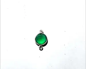 Green Onyx 10mm Round Faceted Stone Connector Bezel Pendant Necklace Making Accessories Supplier Birthstone Connector Charms