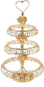 Juego de soportes de Metal para servidor de tartas, Set de 3 soportes de Metal de diamante de cristal para pastel con soporte de servidor superior de vidrio redondeado para pastel - Product Image 6