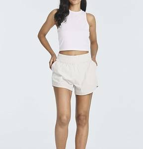 Short en jean croisé taille haute pour femme bouton extensible jambe droite poignets bruts motif chaud coton Shorts techniques lavées - Product Image 6