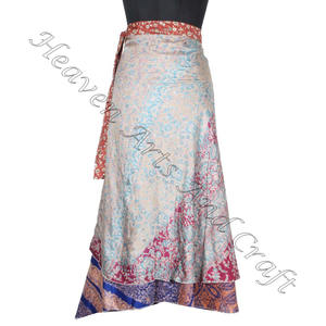 Diseñador de tamaño largo elegante Wrap en 2 capas Reversible Magic Silk Saris Wrap Falda larga Sexy Vintage seda Reversible doble capa - Product Image 5