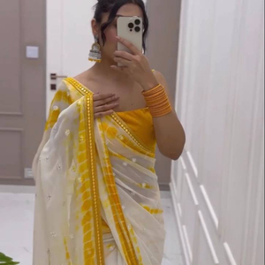 plain saree with mirror blouse