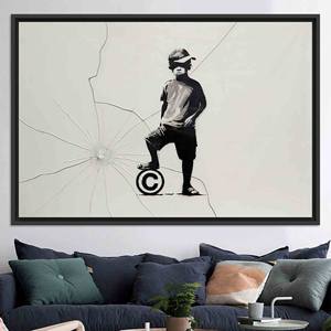 Impresión en Lienzo Elegante del Niño de Banksy: Arte Gráfico Moderno para Pared, Lienzo con Marco Negro - Product Image 1