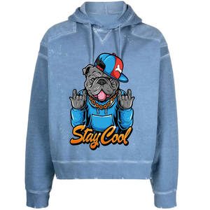 Sudadera con Capucha Gruesa de Algodón 100% de 500 g/m², Personalizada, Extra Grande, con Bordado Desgastado, Estilo Vintage, Lavado Ácido, para Hombre - Product Image 1