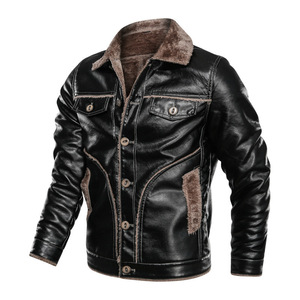 Custom <b>Men's</b> Black Genuine Leather <b>Jacket</b> Shearling Collar <b>Warm</b> Winter Biker Coat Multi Pocket Casual Fashion Outerwear - Product Image 5