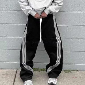 Pantalones de chándal para hombre con cordón de línea y logotipo bordado personalizado, pantalones de chándal de pierna recta ancha holgados de peso pesado, pantalones de chándal Acampanados para hombre - Product Image 2