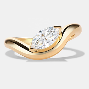 Anillos de joyería fina de boda de compromiso único de diamante cultivado en laboratorio de corte Marquesa de 1,00 quilates en oro amarillo de 14K - Product Image 3