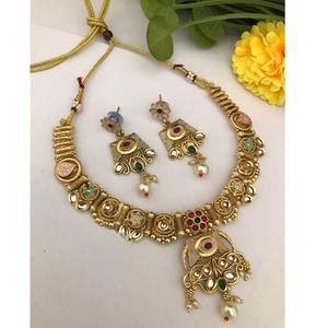 Elegant Classic Necklace <b>Set</b> with <b>Earrings</b> Traditional Original <b>Gold</b> Plated for Weddings Parties Engagements Made Brass - Product Image 1