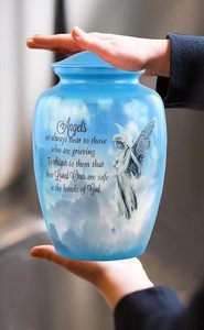 Ángel grabado en azul gradiente urna para cenizas humanas adulto mujer hombre urna decorativa para cenizas para hombres mujeres tamaño personalizado - Product Image 5
