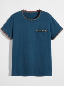 เสื้อยืดคอกลมธรรมดาสำหรับผู้ชายเสื้อยืดคอกลมสีพื้นมีกระเป๋าด้านหน้าผ้าคอตตอน100% - Product Image 2