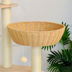 Árbol para Gatos Moderno para Gatos Grandes, de Madera de Roble Macizo de Lujo, con Múltiples Niveles y 3 Nidos de Mimbre - Product Image 2