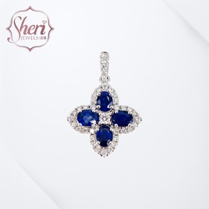 Sheri Đồ Trang Sức Của Phụ Nữ 18K Rắn Vàng Trắng Lãng Mạn Tự Nhiên Màu Xanh Sapphire Kim Cương F-G Màu Sắc SI1-2 Rõ Ràng Mặt Dây Chuyền - Product Image 1