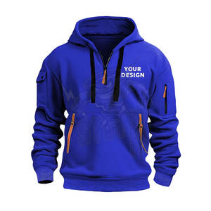 Sudadera deportiva con cremallera para hombre, bolsillo en el brazo, ajuste holgado, Jersey informal, sudaderas con capucha, chaqueta, hombro caído, logotipo personalizado, Sudadera con capucha - Product Image 1