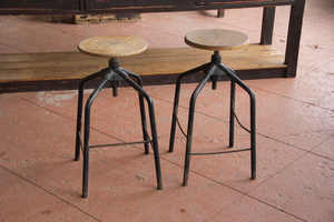 Industrial <b>Bar</b> <b>Stools</b> <b>Vintage</b> Adjustable Round Wood Metal <b>Bar</b> <b>Stools</b> Iron Tall Counter <b>Bar</b> Height Farmhouse Kitchen <b>Stools</b> - Product Image 2