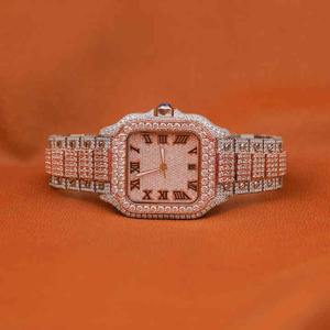 Reloj de pulsera de lujo para hombre, exclusivo, en tono rosa y blanco, con diamantes cultivados en laboratorio, corte brillante, estilo hip hop, ideal para fiestas. - Product Image 1