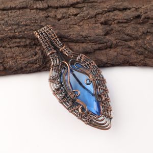 Collier pendentif tendance en fil de cuivre avec pierre de Tanzanite taille poire, pierre bleue, argent oxydé, cadeau d'anniversaire de mariage - Product Image 4