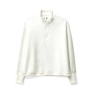 Sweat-shirt polaire demi-zippé pour femme avec décoration à sequins, logo personnalisé imprimé, patchwork, col montant, 100% coton - Product Image 1