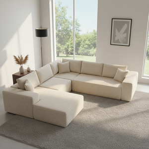 Sofá Modular <span class=keywords><strong>de</strong></span> Pana Gruesa, Sofá Nube, Sofá <span class=keywords><strong>de</strong></span> Pana Gruesa con Rayas Gruesas, Combinación Libre en Forma <span class=keywords><strong>de</strong></span> L, <span class=keywords><strong>de</strong></span> 3 a 6 Plazas - Product Image 1