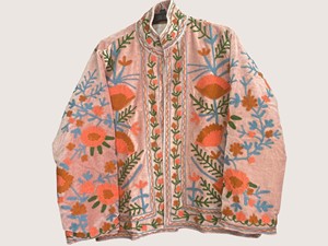 Chaqueta Bohemia con Patrón Suzani, Bordado Floral, Mezcla de Terciopelo y Lana, Ecológica, Manga Larga, Cuello Redondo, Talla Grande para Mujer - Product Image 1