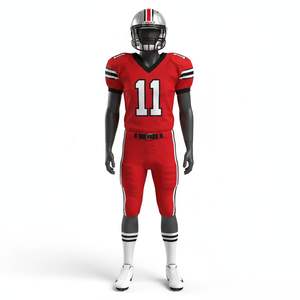 Uniforme de Fútbol Americano Personalizado OEM, Diseño Rojo, Tela Elástica Transpirable, Opciones de Nombre de Equipo, Número de Jugador y Logotipo, Manga Corta - Product Image 2