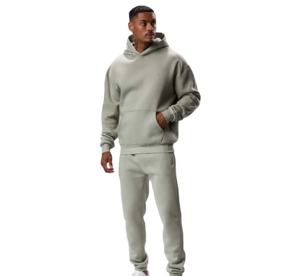 Top survêtements pour hommes 100% coton Logo personnalisé pull cordon uni coton coupe régulière sport 2 pièces à capuche ensemble - Product Image 1