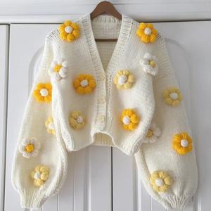 Mùa Đông Retro Tùy Chỉnh Dày Màu Hồng Tăng Phụ Nữ Quà Tặng Hoa Ngắn Dệt Dệt Kim <span class=keywords><strong>Handmade</strong></span> Crochet Phụ Nữ Cardigan Áo Len - Product Image 4