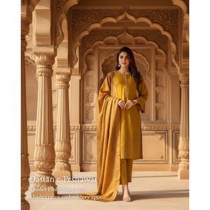 Salwar Kameez pour femmes de qualité supérieure, en tissu Masoori Khaddar, imprimé numérique et brodé |   Ensemble moderne 3 pièces décontracté coupe classique séchage rapide - Product Image 3