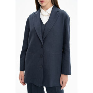 Veste en lin bleu marine coupe décontractée pour le printemps - Product Image 5