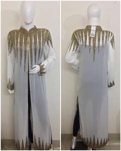 Arabe traditionnel paillettes crêpe Abaya caftan brodé à la main modeste ouvert devant Kimono Style parole longueur balayage Train femmes - Product Image 2