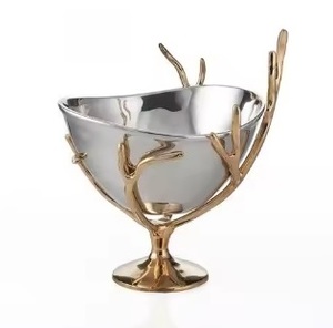 Metal Serve <b>Bowl</b> With Gold Powder Coating & <b>White</b> Enamel Finishing Round Shape Leaves Design Genuine Quality for <b>Serving</b> - Product Image 5