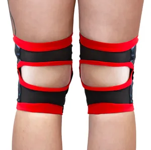 JOXAR – genouillères matelassées rouges-dos en vinyle adhérent avec tissu extensible et rembourrage pour la danse pôle - Product Image 2