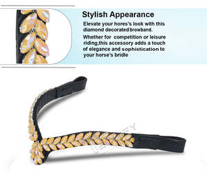 Diadema de Cuero para Caballo en Forma de V con Cristales de Ópalo Amarillo de Lujo, Accesorio Ecuestre Hecho a Mano con Pedrería - Product Image 3