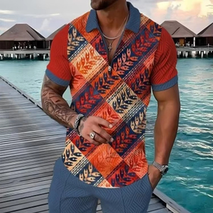 Ensemble athlétique décontracté de 2 pièces pour hommes pull à manches courtes t-shirt et short grande taille vêtements de sport d'été écologiques motif floral - Product Image 3