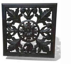 Panneau mural sculpté en bois de manguier massif, finition noire artisanale, art mural en bois décoratif - Product Image 1