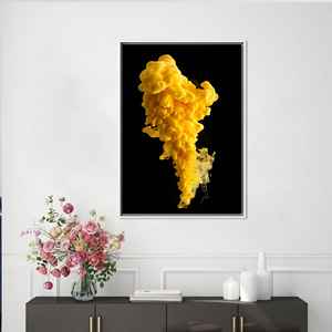 Modern Yellow Smoke Print Canvas - Abstract Home Decor Art,White <b>Framed</b> - Product Image 1