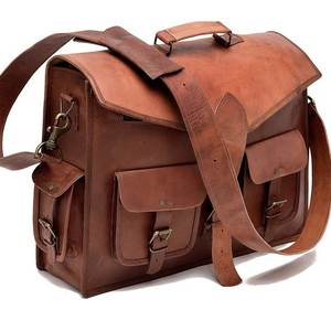 Handmade <b>Leather</b> Messenger Laptop <b>Briefcase</b> for Men and Women Embroidered Shoulder Bag with Button Decoration - Product Image 1