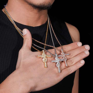 Pendentif en moissanite en forme de nœud glacé, couleur D VVS, argent 925 plaqué or rose, bijoux religieux de luxe, micro pavé, vente en gros - Product Image 2