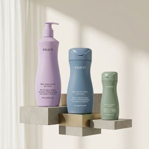 ขวดเครื่องสำอาง PET แบบโค้งพร้อมหัวปั๊มและฝาเปิดปิดแบบพลิก รุ่น Pavico รับผลิตแบบ ODM OEM ขายส่งราคาถูก พิมพ์ลายด้วยความร้อน - Product Image 2