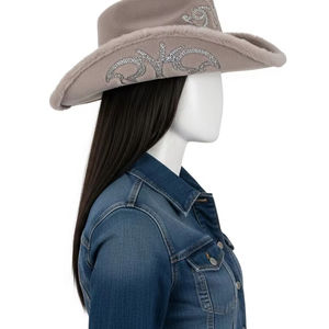 Women's Faux Fur Cowboy <b>Hat</b> Soft Plush Glitter Embroidery Western Style Winter Warm Fashion <b>Party</b> Wear Headwear Cap - Product Image 3