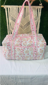 Large Cotton Weekender Travel <b>Bag</b>, Handmade Quilted Fabric Duffle <b>Bag</b>, Block Printed <b>Overnight</b> <b>Bags</b>, Hand Luggage <b>Bag</b> - Product Image 4