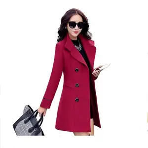 Plain Maroon Color Buttons Up Women Overcoat custom Tall Wool Coat High Quality Outerwear Fashion Long Coat For Girls