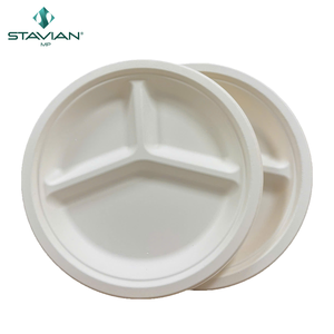 Fibres végétales 3 compartiments 9 "plaque ronde Oem 100% biodégradable durable écologique fabriqué au Vietnam - Product Image 5