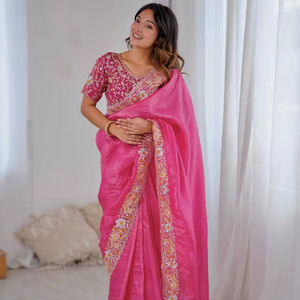 Sari en soie douce Banarasi de haute qualité pour femmes, style décontracté, pour occasions spéciales, mariage, fête, été, Diwali, hiver, avec chemisier - Product Image 1