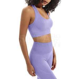 Conjunto de Yoga para mujer de alta calidad sin costuras Spandex poliéster transpirable cintura elástica cierre patrón sólido Venta caliente - Product Image 4
