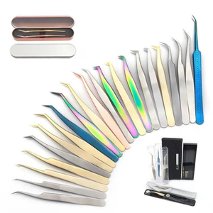Pinzas rectas y curvadas para extensión de pestañas postizas, herramienta de maquillaje de acero inoxidable - Product Image 1
