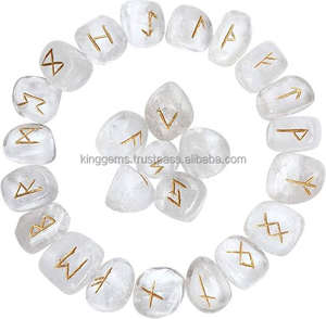 Offre Spéciale 25 pièces ensemble de runes en quartz clair naturel meilleure qualité sculptée gravée pierres dégringolées Agate pierre semi-précieuse Souvenir - Product Image 4