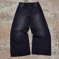 Jean droit vintage pour homme, style streetwear hip-hop, avec patchwork de strass, respirant, boutonné, couleur unie, printemps/hiver