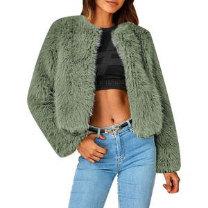 OEM ODM Short Fur <b>Coat</b> Factory Price Winter Warm Short <b>Coat</b> Custom Logo Women Cropped Faux Fur Jacket - Product Image 5