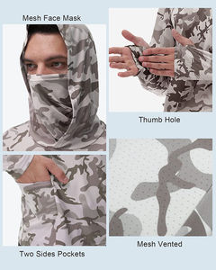 เสื้อฮู้ดตกปลาขายดี น้ำหนักเบา ผลิตจากโพลีเอสเตอร์ 100% ป้องกันรังสียูวี 50 กันน้ำ แห้งเร็ว ระบายอากาศได้ดี สำหรับทุกเพศทุกวัย รับผลิตแบบ OEM ขั้นต่ำสั่งซื้อน้อย - Product Image 5