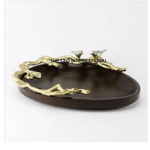 Plateau et assiettes créatifs en aluminium plaqué or, style français, motif feuille, finition sous glaçure - Product Image 3